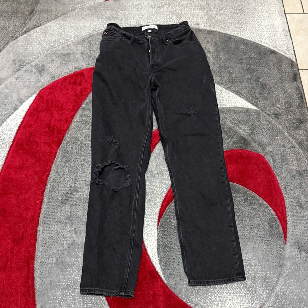 Abercrombie High Rise Dad Black Distressed Jeans